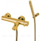 Смеситель для ванны Paffoni LIGHT короткий излив с душевым набором медовое золото брашированное LIG023HGSP