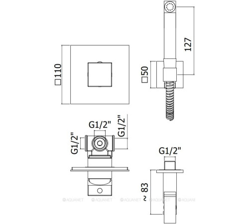 Комплект гигиенического душа Paffoni Tweet Square со смесителем черный матовый KITDUP112NO