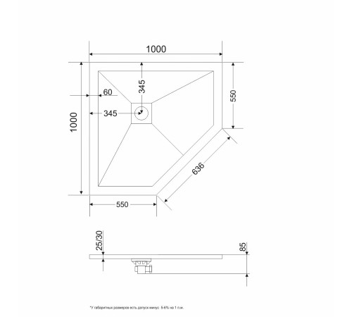 Душевой поддон трапеция RGW Stone Tray ST/T-G графит 1000x1000 мм 16155100-02