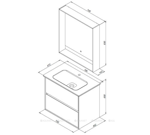 Тумба под раковину Aquanet Милан 80 см дуб серый подвесная 00269297