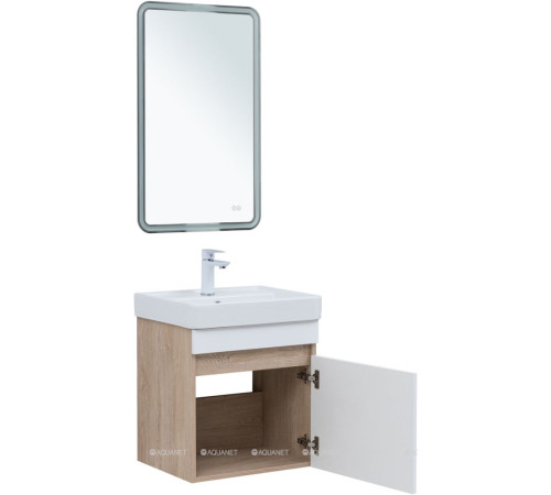 Тумба под раковину Aquanet Оптима 50 дуб светлый/белый сатин 00344798