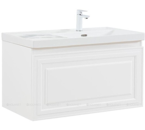 Тумба с раковиной Aquanet Агата 90 L 1 ящик белый сатин 00365938