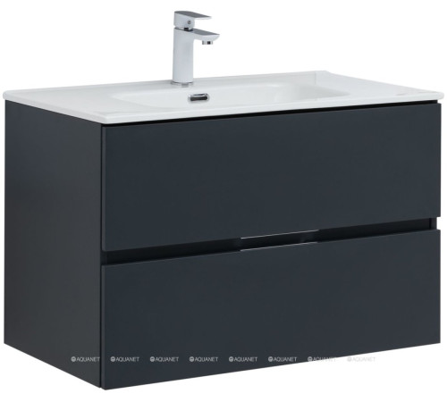 Тумба с раковиной Aquanet Алвита new 80 2 ящика антрацит 00273987