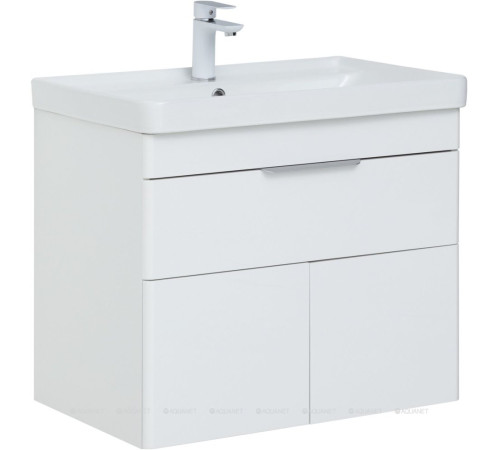 Тумба с раковиной Aquanet Ирис new 70 подвесная 1 ящик 2 фасада белый глянец 00312427