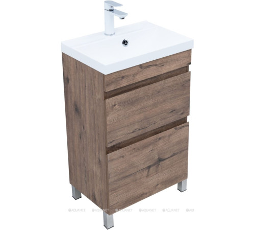 Тумба с раковиной Aquanet Нота New 50 см напольная 2 ящика дуб веллингтон табак 00345794