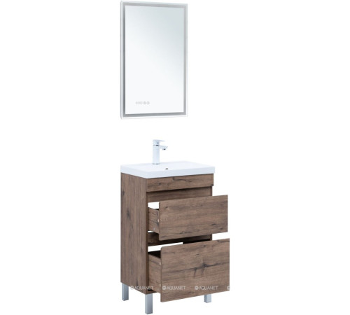 Тумба с раковиной Aquanet Нота New 50 см напольная 2 ящика дуб веллингтон табак 00345794