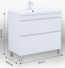 Тумба с раковиной Aquanet Нота New 90 напольная 2 ящика белый глянец 00345802