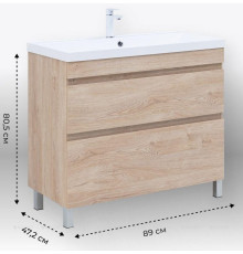 Тумба с раковиной Aquanet Нота New 90 напольная 2 ящика дуб светлый 00345804