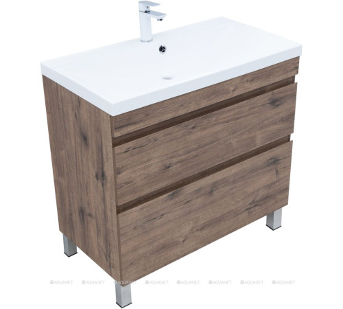 Тумба с раковиной Aquanet Нота New 90 напольная 2 ящика дуб веллингтон табак 00345803