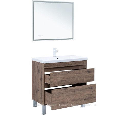 Тумба с раковиной Aquanet Нота New 90 напольная 2 ящика дуб веллингтон табак 00345803