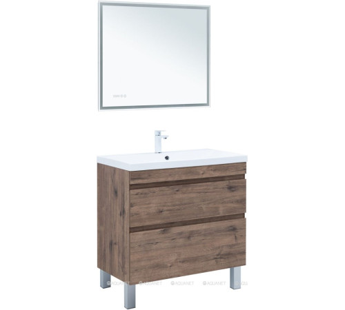 Тумба с раковиной Aquanet Нота New 90 напольная 2 ящика дуб веллингтон табак 00345803