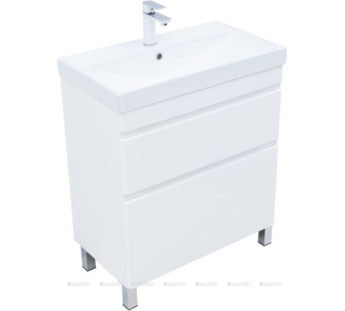 Тумба с раковиной Aquanet Слим 70 напольная 2 ящика белый сатин 00348180