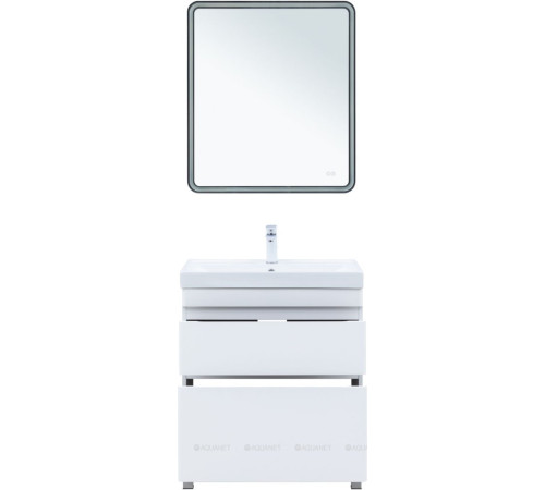 Тумба с раковиной Aquanet Слим 70 напольная 2 ящика белый сатин 00348180