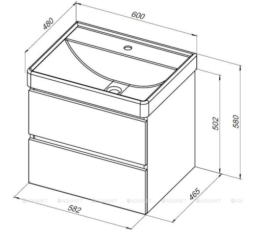 Тумба с раковиной Aquanet Вега 2.0 60 Flat 2 ящика мисти грин 00344771
