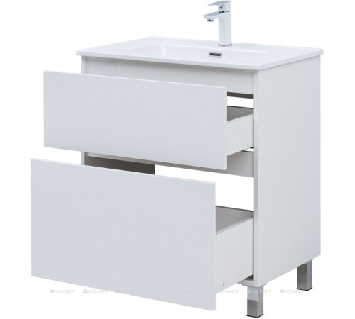 Тумба с раковиной Aquanet Вега 70 Flat напольная 2 ящика белый глянец 00345381