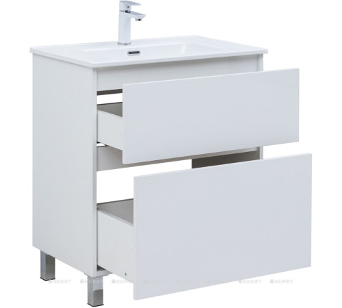 Тумба с раковиной Aquanet Вега 70 Flat напольная 2 ящика белый глянец 00345381