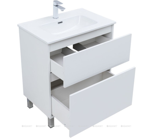 Тумба с раковиной Aquanet Вега 70 Flat напольная 2 ящика белый глянец 00345381