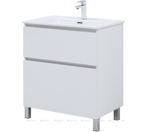 Тумба с раковиной Aquanet Вега 70 Flat напольная 2 ящика белый глянец 00345381