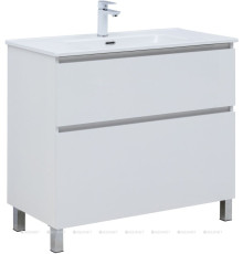 Тумба с раковиной Aquanet Вега 90 Flat напольная 2 ящика белый глянец 00345383