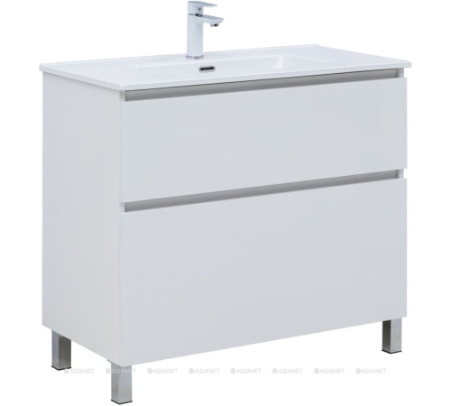 Тумба с раковиной Aquanet Вега 90 Flat напольная 2 ящика белый глянец 00345383