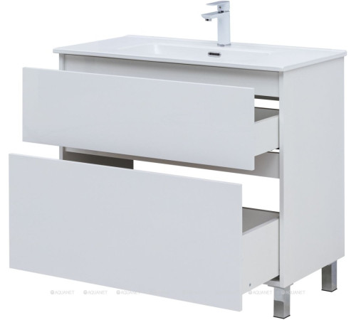 Тумба с раковиной Aquanet Вега 90 Flat напольная 2 ящика белый глянец 00345383