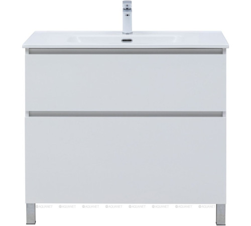 Тумба с раковиной Aquanet Вега 90 Flat напольная 2 ящика белый глянец 00345383