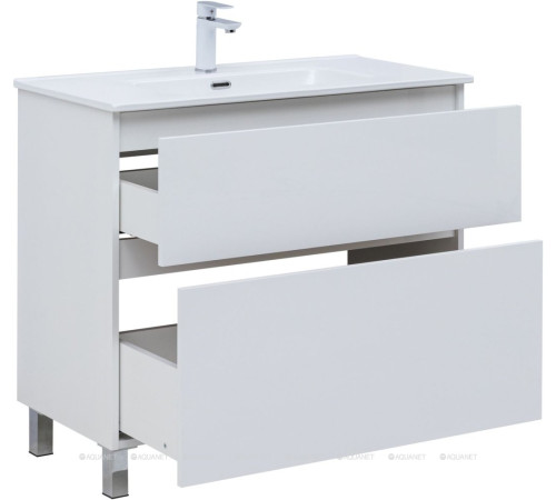 Тумба с раковиной Aquanet Вега 90 Flat напольная 2 ящика белый глянец 00345383