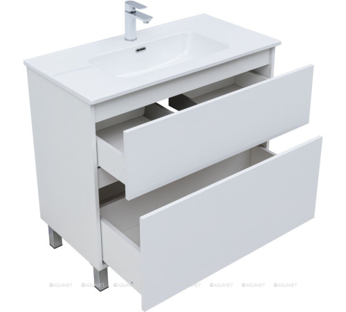Тумба с раковиной Aquanet Вега 90 Flat напольная 2 ящика белый глянец 00345383
