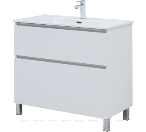 Тумба с раковиной Aquanet Вега 90 Flat напольная 2 ящика белый глянец 00345383