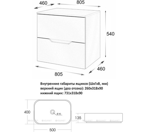 Тумба с раковиной подвесная Orange Line 80 см белый Li-80TuwMDF+B05-500W