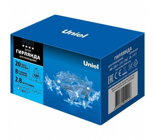 Гирлянда с насадками Uniel Снежинки 10 LED 2 м ULD-7920