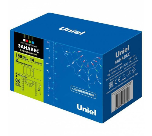 Занавес световой Uniel 2x1.5 м 160 LED белый свет IP44 UL-00001411