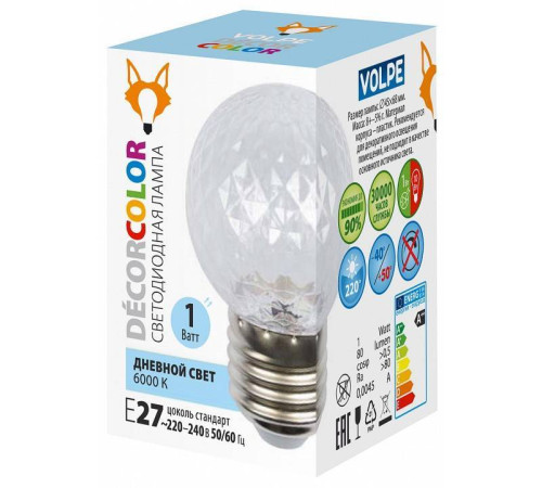 Лампа светодиодная Volpe DECOR COLOR E27 1Вт 6000K UL-00010065