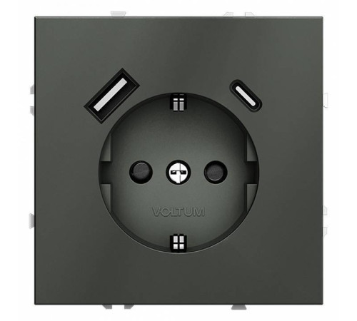 Розетка с заземлением и со шторкой и 2хUSB type A и C, без рамки Voltum S70 VLS040506