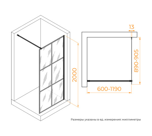 Душевая перегородка RGW WA-011B 900x2000 мм черный 35101190-84