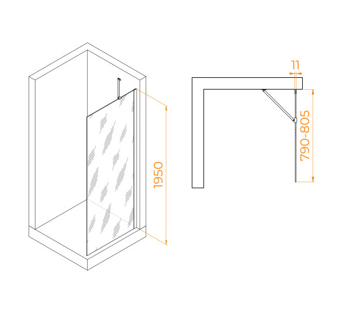 Душевая перегородка RGW WA-102Gb 800 мм золото 351010208-16