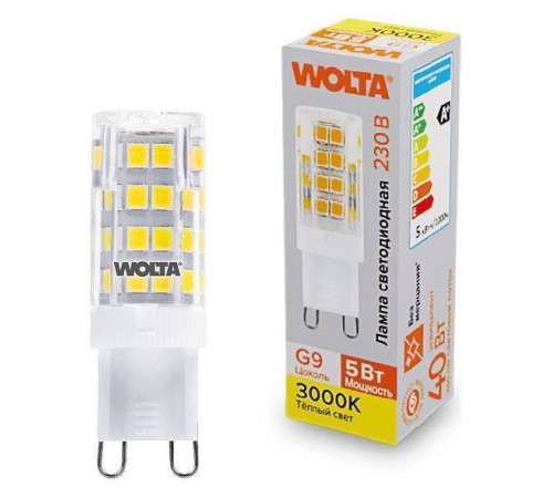 Лампа светодиодная Wolta G9 5Вт 3000K WSTD-JCD-5W3KG9-C