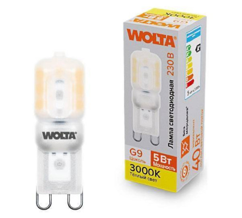 Лампа светодиодная Wolta G9 5Вт 3000K WSTD-JCD-5W3KG9-P
