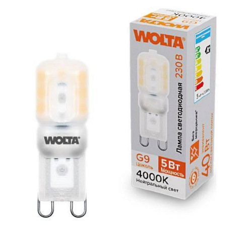 Лампа светодиодная Wolta G9 5Вт 4000K WSTD-JCD-5W4KG9-P