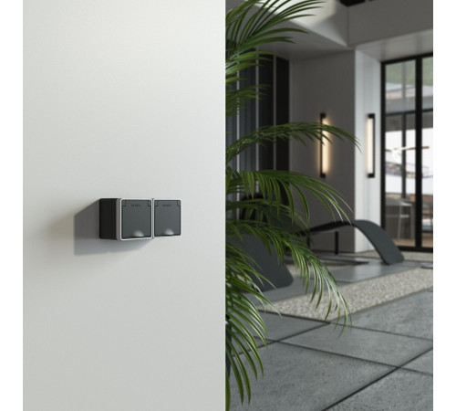 Розетка влагозащищенная с заземлением и со шторкой с крышкой Werkel Gallant (черный с серебром) W5071234