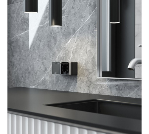 Розетка влагозащищенная с заземлением и со шторкой с крышкой Werkel Gallant (черный с серебром) W5071234