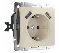 Розетка с заземлением и с шторками и 2хUSB, без рамки Werkel слоновая кость W1171503