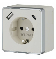 Розетка с заземлением и с шторками и USB Werkel Gallant слоновая кость W5071703