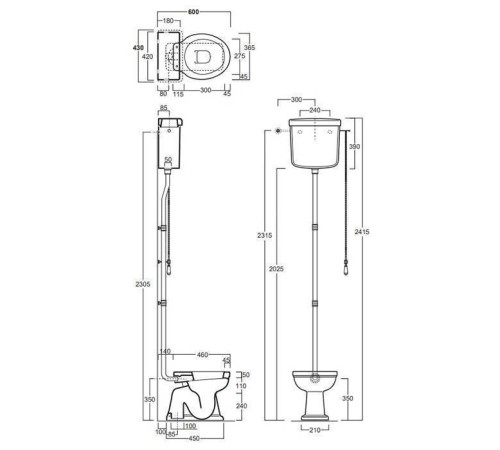 Унитаз напольный SIMAS Londra 60х36.5 см вертикальный слив высокий бачок золото LO902bi/LO901bi/F90oro/R01oro