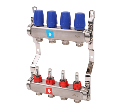 Коллекторная группа Hogert Premium 1 x 3/4 EK 4 выхода с расходомерами HOGMS50406