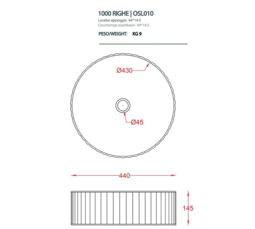 Раковина накладная Artceram Millerighe 44 см белый глянцевый OSL010 01 00