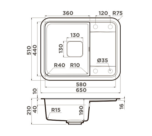 Кухонная мойка Omoikiri Tasogare 65-BL Artgranit 65x51 см черный 4993490