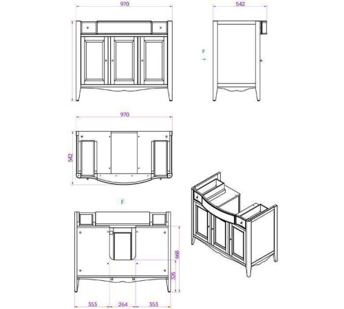 Комплект мебели для ванной Tiffany World Veronica Nuovo 105 см напольный белый VER5105-B/AR874bi