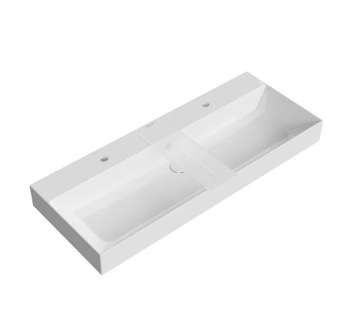 Раковина подвесная Kerama Marazzi Grande 119.5х18 см 2 отверстия белый глянец GR.wb.120.2