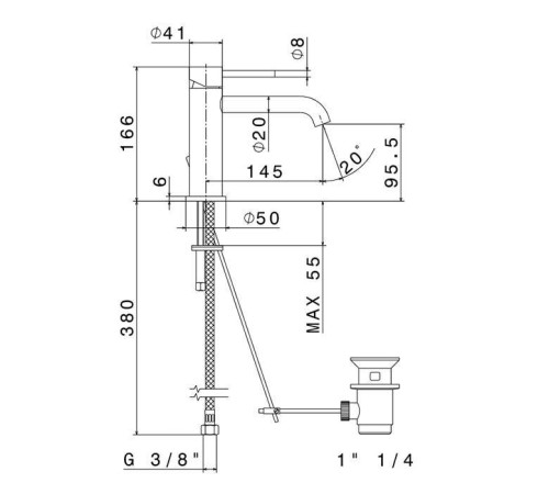 Смеситель для раковины Newform X-STEEL 316 с донным клапаном излив 145 мм Inox 69610X.50.050
